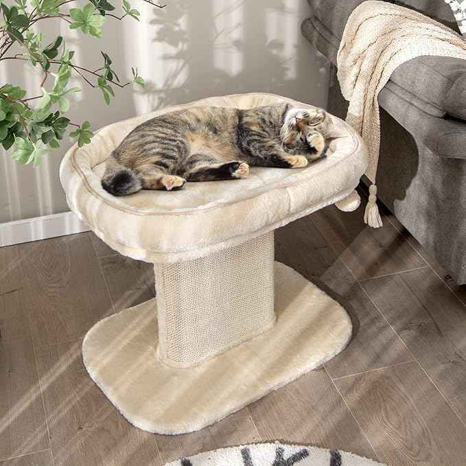 Tangkula Cat Tree for Indoor Cats, 2-Tier Cat Tower with Top Perch & Sisal Scratching Panel & Jingling Fur Ball Toy, Cozy Cat Bed with Scratching Post, Modern Small Kitten Activity Center (Beige)