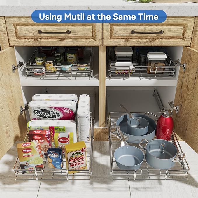 ROOMTEC Pull Out Cabinet Organizer, Cabinet Pull Out Shelves 12½" W x 21½" D, Heavy Duty Cabinet Drawers Slide Out Kitchen Cabinet Organizers Storage Shelf