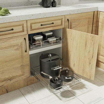 ROOMTEC Pull Out Cabinet Organizer, Cabinet Pull Out Shelves 15½" W x 21½" D, Heavy Duty Cabinet Drawers Slide Out Kitchen Cabinet Organizers Storage Shelf