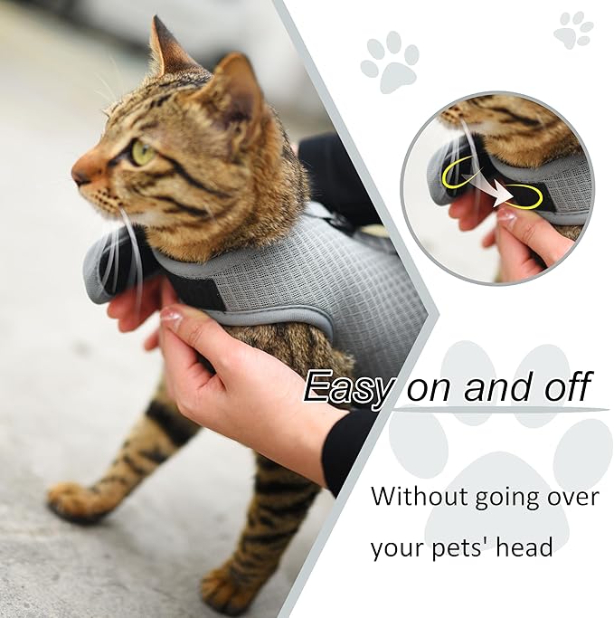 Kitty Harness and Leash for Walking Escape Proof Breathable Mesh Fabric, Solid Grey, Small, Adjustable Cat Walking Jackets, Padded Stylish Cat Vest