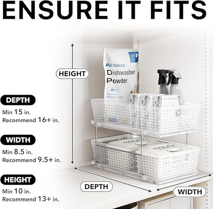Simple Houseware 2 Tier Bathroom Organizer Tray Pull-Out Sliding Drawer/Under-Sink Storage, Clear