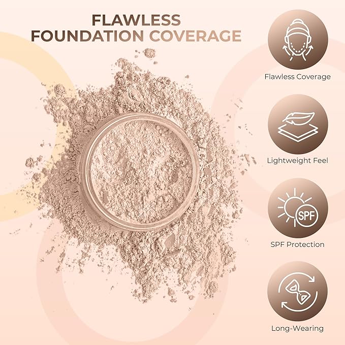 6pc FULL SIZE KIT KABUKI & KABAGGIE Tote Mineral Makeup Set Matte Foundation Bare Face Sheer Powder Cover (Light)