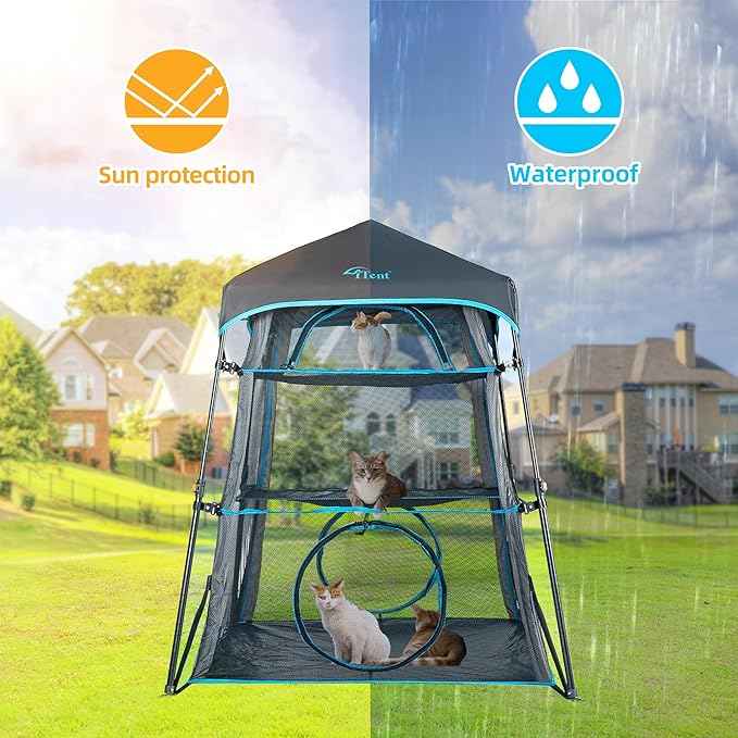 Cat Enclosure Kitten and Cat Tower Tent for Indoor and Outdoor,3 Tier Cat Cage Inside, X-Large Outdoor Catio,Portable and Foldable,Two Doors Design can Assemble More Shapes (Patented)