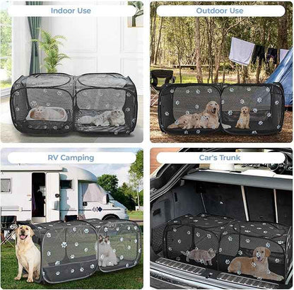 2-in-1 Dog Playpen 58''Pop Up Cat Pet Playpen, Assembly-Free Indoor Outdoor Kitten Enclosure, Breathable Cat Cage Portable Puppy Tent Crates,Spacious Kennel for Small Animals, No Confinement Feel(M)