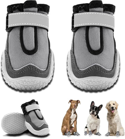Hcpet Dog Boots for Large Dogs, Dog Shoes for Hot Pavement Winter Snow, Paw Protector Dog Booties Designed for Comfort and Breathability, Outdoor Booties for Small Medium Dogs for Hiking Grey Size 6