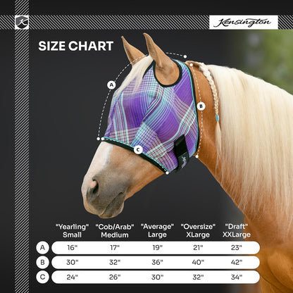 Kensington UV Horse Fly Mask with Web Trim - Protective Mask with Dual Ear Opening & Forelock Freedom - XLarge, Deluxe Black