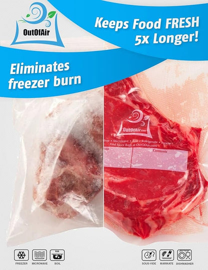 Vacuum Sealer Roll & Bag Cutter (8" x 100') 4 mil 100 Foot Embossed Bags by OutOfAir 33% Thicker, BPA Free, Sous Vide, Commercial Grade, Works with All Machines