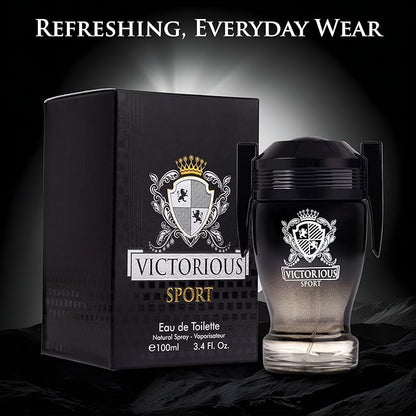 Victorious Sport Eau De Toilette for Men 3.4 fl oz- A Fragrance Built for Champions - Spicy, Sweet & Lemon Warm Base of vanilla, Tonka Bean & Amber Ideal Gift For Special Occasion Elegant