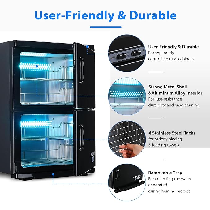 AW BYOOTIQUE Spa Towel Warmer Cabinet for Facial, 46L Extra Large Capacity, 2in1 Professional Black Double Hot Towel Cabinet Heater Machine for Beauty Salon,Barber,Massage,Hair Salon,Estheticians