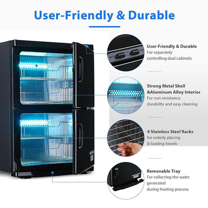 AW BYOOTIQUE Spa Towel Warmer Cabinet for Facial, 46L Extra Large Capacity, 2in1 Professional Black Double Hot Towel Cabinet Heater Machine for Beauty Salon,Barber,Massage,Hair Salon,Estheticians