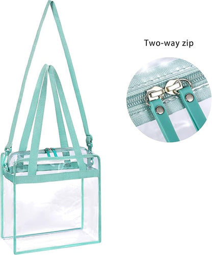 BAGAIL Clear Bags 12x6x12 Stadium Approved Clear Tote Bag with Zipper Closure Crossbody Shoulder Bag with Adjustable Strap