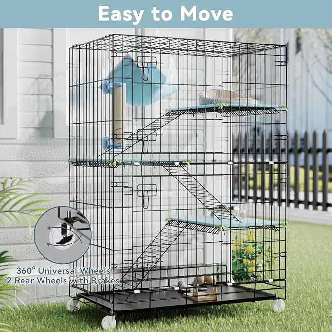 4-Tier Cat Cage Indoor: Large Cat Enclosure Pet Playpen Detachable Metal Wire Kennel Collapsible Crate with Scratching Post & Plush Pads & Hammock for Cats Kittens