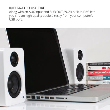 Kanto Yu2 Pc Gaming Desktop Speakers | 3 Composite Drivers | 3/4 Silk Dome Tweeter | Class D Amplifier | Pair | Matte White With