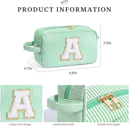 YOOLIFE Makeup Bag - Initial Makeup Bag Cosmetic Bag, Monogram Makeup Bags, Cosmetic Bag, Make Up Bag, Travel Toiletry Bag, Cute Makeup Pouch Makeup Case, Personalized Green Makeup Bags for Women L