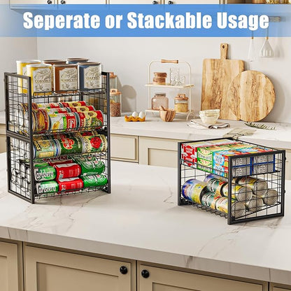 X-cosrack 2-Tier Stackable Can Organizer for Pantry, 3 Packs Adjustable Pantry Organizer Storage for Canned Food Goods Soda, Sturdy Canning Rack Can Dispener Storage Holder for Pantry Kitchen, Black