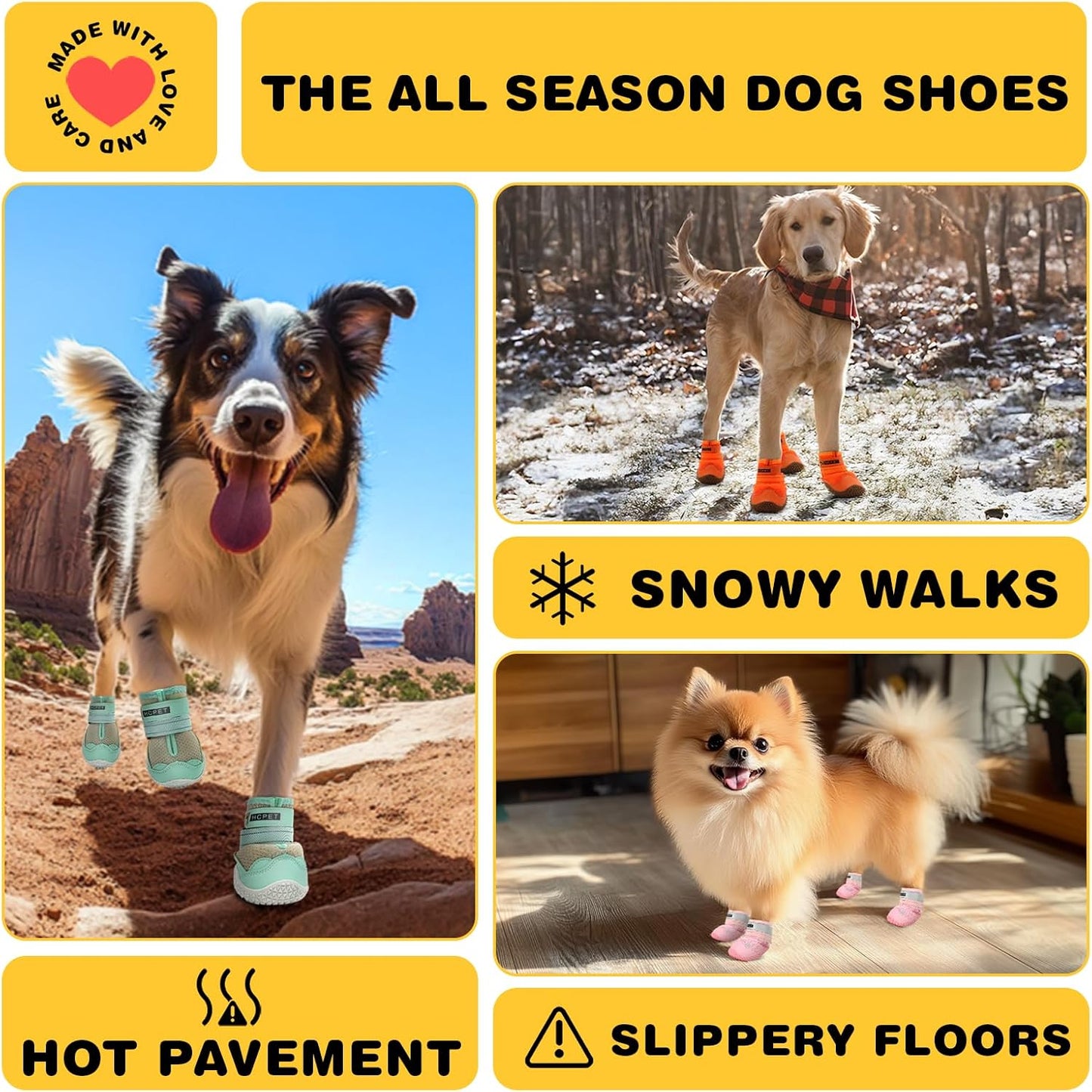 Hcpet Dog Shoes for Large Dogs, Breathable Dog Booties for Small Medium Dogs, Anti-Slip Dog Boots & Paw Protectors for Hot Pavement Winter Snow Hiking with Reflective Straps Pink Size 3