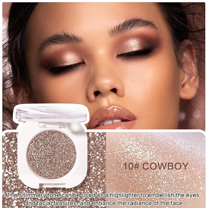 Shimmer Eyeshadow,Single Eye Shadow for Older Women,Blushing Lizard Eyeshadow Makeup,Lightweight Blendable Formula,Sombras de Ojos Profesional (10 Cowboy)