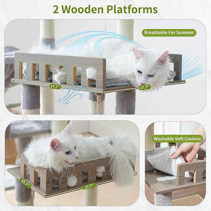 Maine Coon Cat Tree, Heavy Duty Cat Tree for Indoor Cats Large Adult, Cat Tower for Large Cats 20 lbs+ with Hammock, 2 Big Perches, 2 Cat Condos, 15 Scratching Posts, Light Gray GCT033W