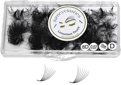 Kimeyelashes 8D - 0.07 C and D Curl 1000 Premade volume fans loose Fans, Handmade eyelash extensions supplies Russian volume lash promade fan (8D - 0.07 - Curl D, 10mm)