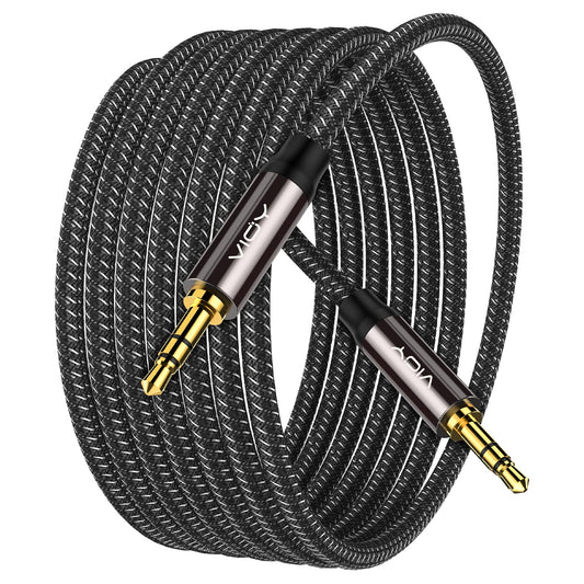 VIOY Aux Cable (15 ft), [Copper Shell, Hi-Fi Sound] 3.5 mm Male to Male Braided Auxiliary Cord Compatible with Headphone, Smartphone, Home/Car Stereo, Speaker, Echo & More -Like New