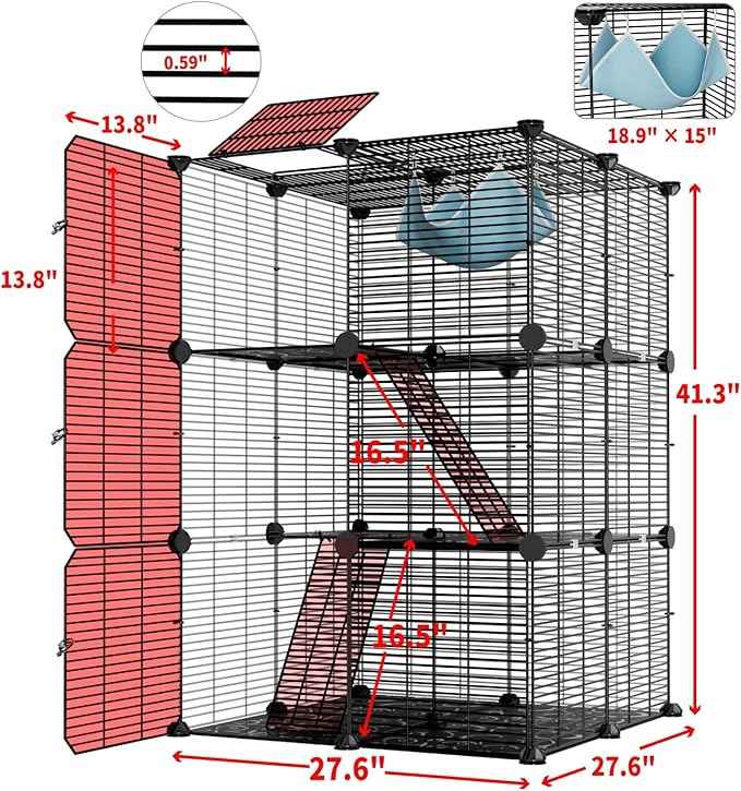 Large Cat Cage Indoor: Enclosed Cat Enclosure DIY Pet Playpen Detachable Metal Wire Kennel Sturdy Crate with Hammock for Cats Kitten
