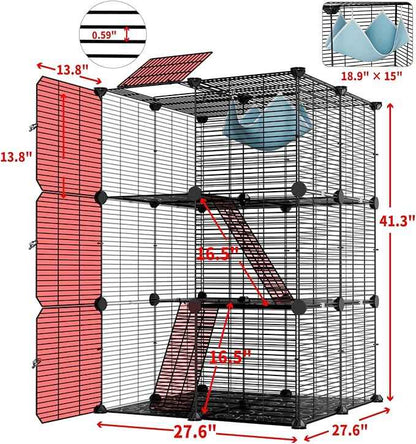 Large Cat Cage Indoor: Enclosed Cat Enclosure DIY Pet Playpen Detachable Metal Wire Kennel Sturdy Crate with Hammock for Cats Kitten