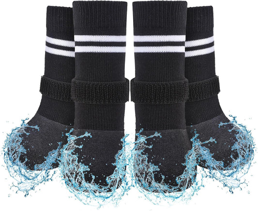 SCENEREAL Anti Slip Dog Boots & Paw Protectors for Hardwood Floor, Extended Dog Socks to Prevent Licking Paws, Waterproof Pet Snow Rain Shoe for Winter Small Puppy Senior Dogs, Black S