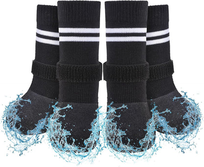 SCENEREAL Anti Slip Dog Boots & Paw Protectors for Hardwood Floor, Extended Dog Socks to Prevent Licking Paws, Waterproof Pet Snow Rain Shoe for Winter Large Senior Dogs, Black XL