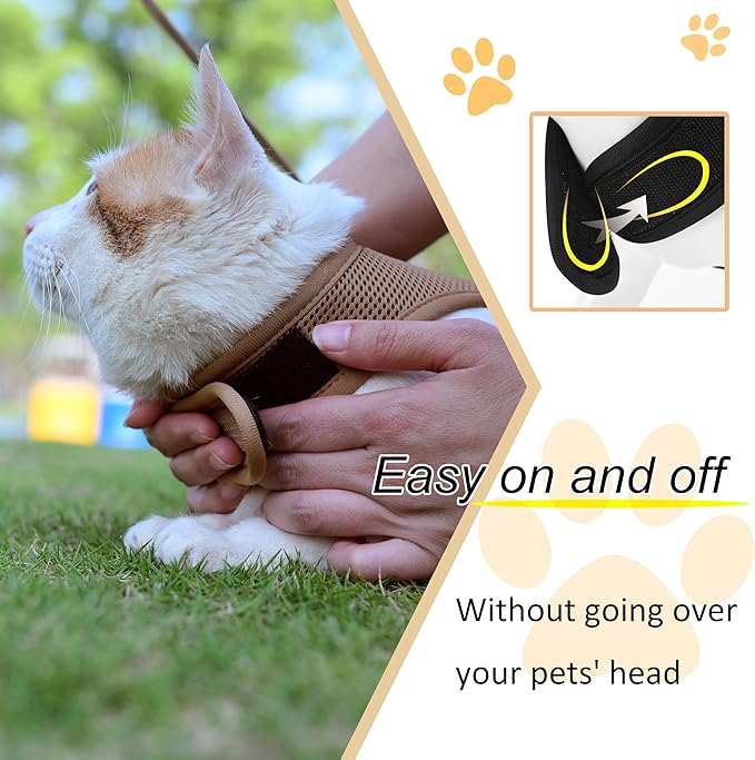 Kitty Harness and Leash for Walking Escape Proof Breathable Mesh Fabric, Solid Brown, X-Small, Adjustable Cat Walking Jackets with Handle, Padded Stylish Cat Vest