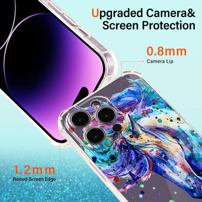 Roemary Purple Case For Iphone 12 With Blue Horse Design,Watercolor Pattern With Screen Protector [Buffertech 6.6 Ft Drop Impact
