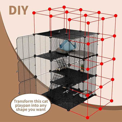 Large Cat Cage Indoor: Enclosed Cat Enclosure DIY Pet Playpen Detachable Metal Wire Kennel Sturdy Crate with Hammock for Cats Kitten