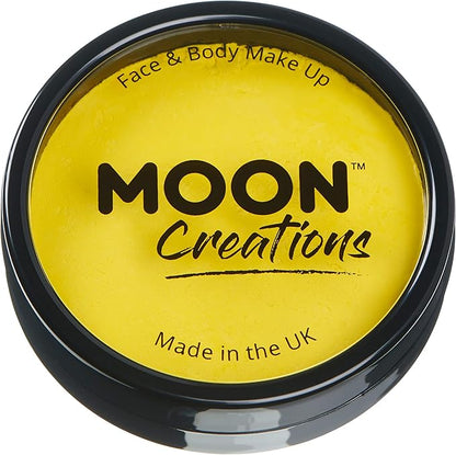 Pro Face & Body Paint Cake Pots by Moon Creations - Bright Yellow - Professional Water Based Face Paint Makeup for Adults, Kids - 1.26oz