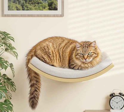 Cat Wall Shelf with Curved Hammock Bed, Wall Mounted Cat Perch with Beige Soft Foam Cushion, Floating Wall Furniture for Climbing, Sleeping & Lounging