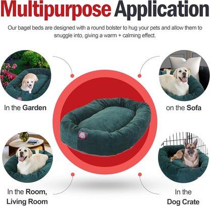 Majestic Pet 52 Inch Micro Velvet Calming Dog Bed Washable – Cozy Soft Round Dog Bed with Spine for Head Support - Fluffy Donut Dog Bed 52x35x11 (inch) – Round Pet Bed X- Large – Marine