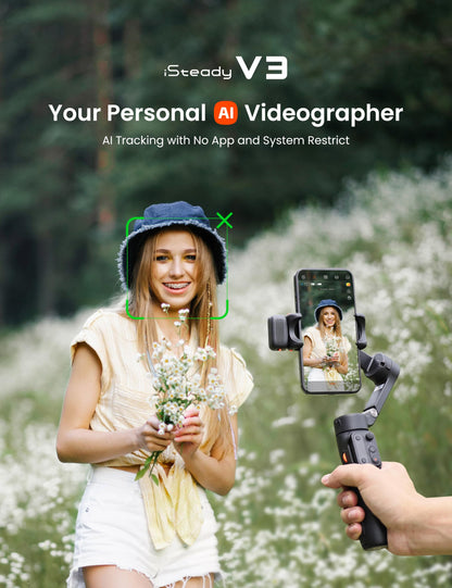 Hohem Isteady V3 Gimbal Stabilizer For Smartphone, 3-Axis Stabilization With Ai Tracker, Detachable Remote Control, Built-In Ext