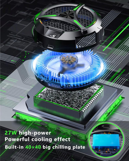 ACEDAYS Magnetic Cooler for iPad,Tablet Cooler for ipad/Surface pro/Samsung Tab,Universal Radiator with Temperature Display for Mobile Gaming,Tiktok Live Streaming (Green Mech)