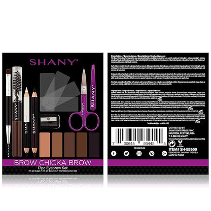 SHANY Brow Chicka Brow Eyebrow Set - 17 Piece Eyebrow Makeup Kit with Brow Powder, Brow Gel, Dual Ended Pencils, Stencils, Scissors, and Tweezers - All Hair Colors