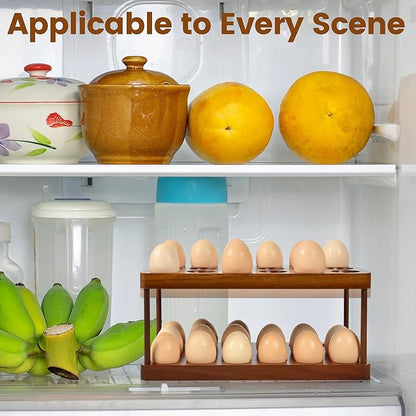 Wooden Double Layer Egg Holder - Farmhouse Kitchen Acacia Egg Tray Organizer - 2 Tier Fresh Egg Storage Rack Basket for Countertop, 36 Capacity