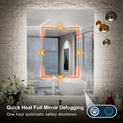 TETOTE 24 x 32 Inch LED Backlit Bathroom Vanity Mirror,Anti-Fog,Dimmable,CRI90+,Touch Button,Water Proof,Horizontal/Vertical Wall Mounted with Light