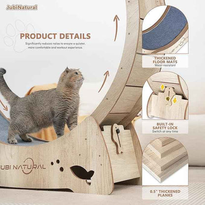 Cat Exercise Wheel, 43" Cat Running Wheel for Indoor Cats with Quiet Carpeted Runway, Cats Treadmill Wheels with Locking Mechanism, Cat's Weight Loss and Health