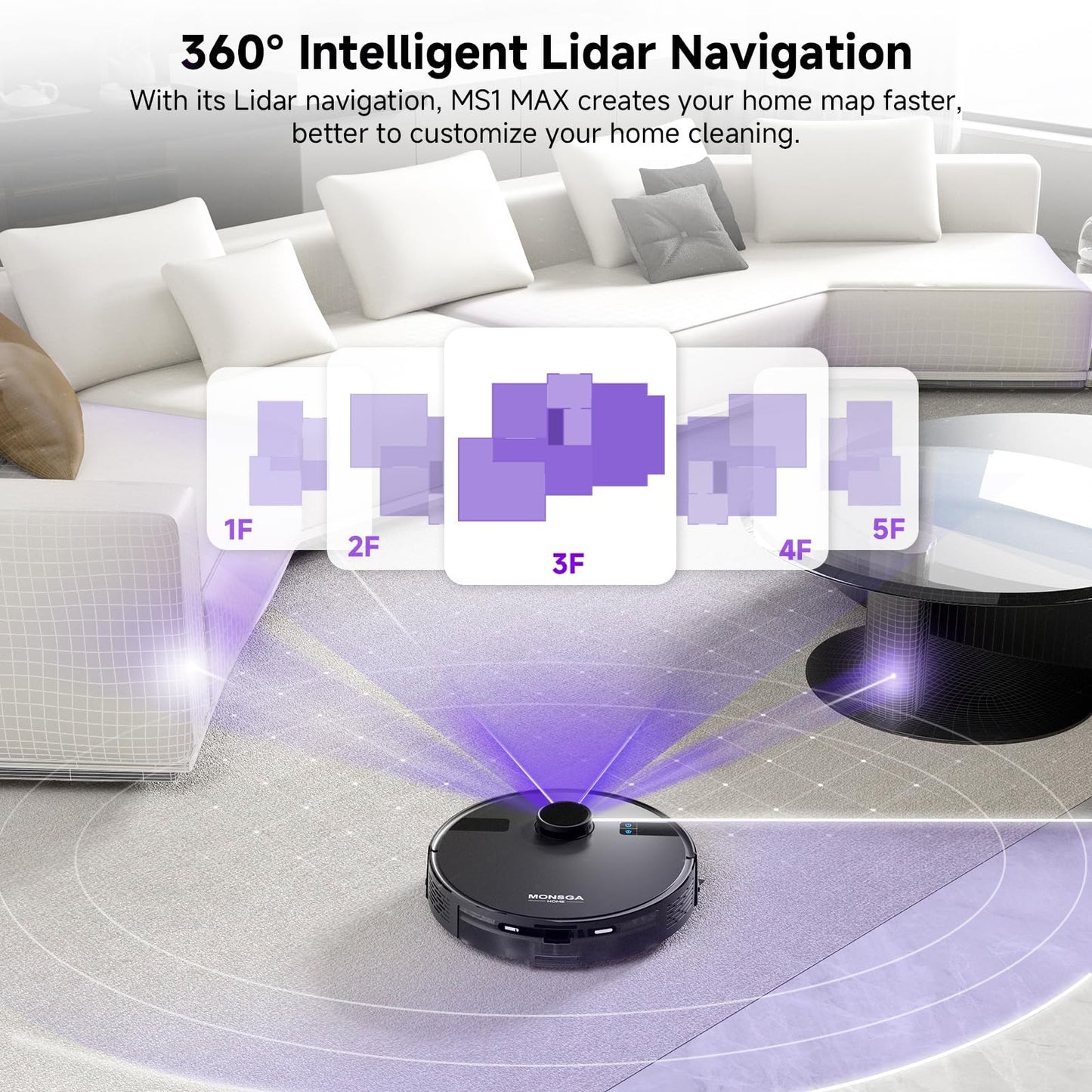 Monsga Robot Vacuum And Mop Combo, 5000Pa Robotic Vacuum With 3.5L Self Emptying Station, Lidar Navigation Robot Vacuum Cleaner,