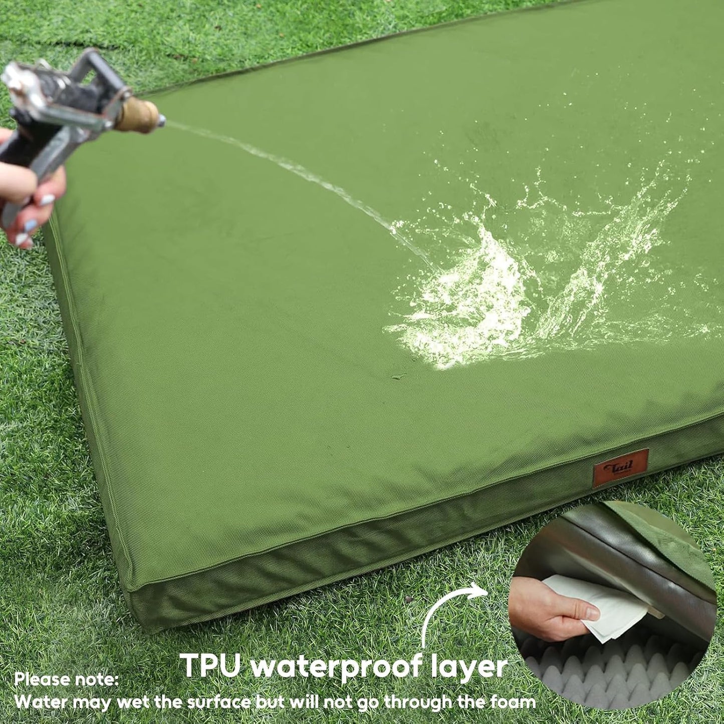 Outdoor Extra Large Dog Bed for Big Dogs, Waterproof Dog Bed for Large Dogs, Egg Crate Foam XL Pet Bed with Removable Washable Oxford Cooling Cover, Light Green