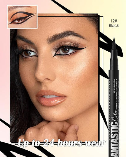 Black Matte Liquid Eyeliner Pencil, Colorful High Pigmented Waterline Eye liner Waterproof Pen, Bright Colored Smudgeproof Long Lasting Eyeliner Pen Christmas Party Festival Makeup Gift for Women-12