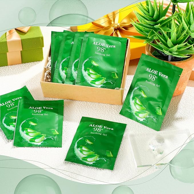 60 Pcs Travel Size Aloe Vera Gel 98% Organic After Sun Moisturizer for Face, Body, Soothing Hydrating Lotion Bulk for Winter Vacation, Guests Skin Care Gifts