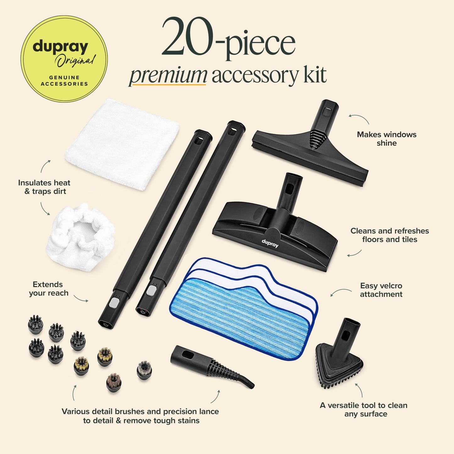 Dupray Neat Steam Cleaner With 20-Piece Accesory Kit. For Multipurpose Steam Cleaning Hardwood, Tile, Laminate And Sealed Floors