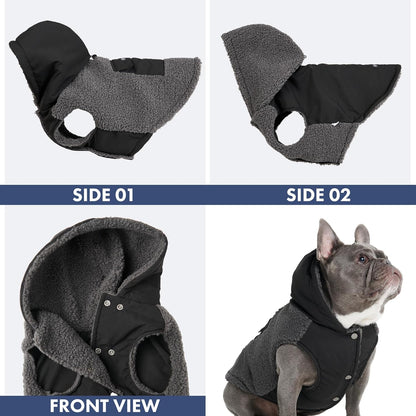 Spark Paws Reversible Dog Sweater, Sherpa Jacket Vest with Warm Fleece Lining, Warm Coat for Winter, Suitable for Small Medium, Large, XL XXL Dogs - Black and Grey - L