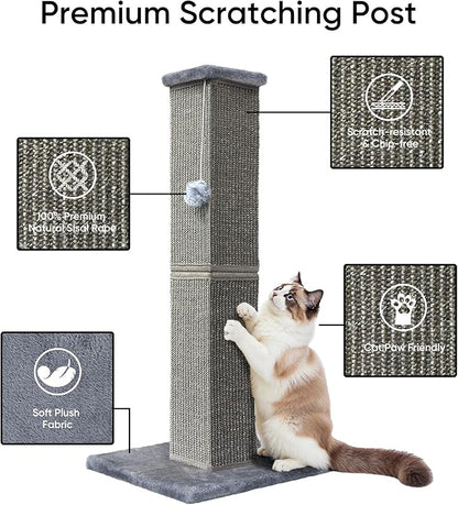 Cat Scratching Post 32 Inch for Indoor Large Cats and Kitten, Nature Sisal Tall Cat Scratch Post, Sisal Cat Scratcher Improve Cat's Scratching Habits and Protect Your Furniture, Dark Grey