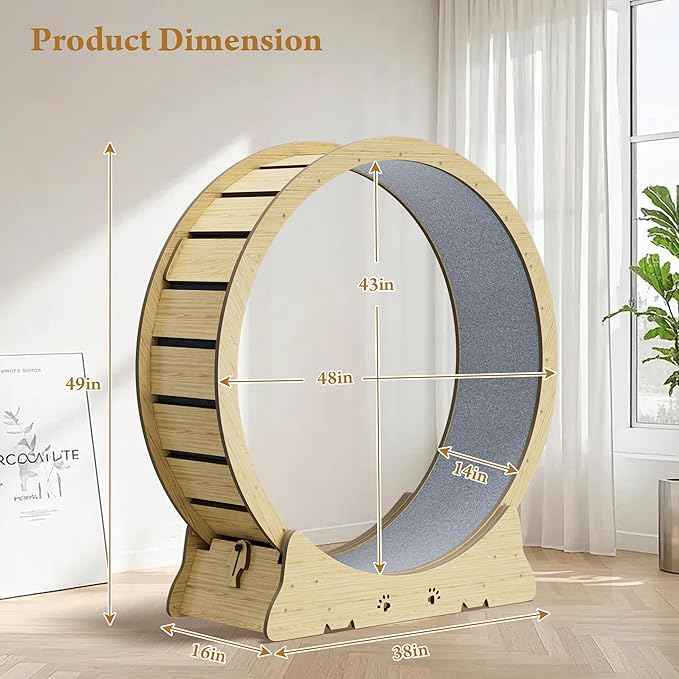 Large Cat Exercise Wheel, Quiet 48" Cat Treadmill for Indoor Cats, Running Wheel with Carpeted Runway & Stability Base, Ideal for Multiple Cats & Large Breeds for Fitness & Active Play