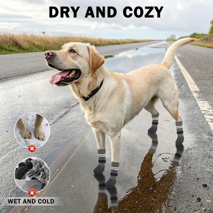 SCENEREAL Anti Slip Dog Boots & Paw Protectors for Hardwood Floor, Extended Dog Socks to Prevent Licking Paws, Waterproof Pet Snow Rain Shoe for Winter Medium Senior Dogs, Grey M