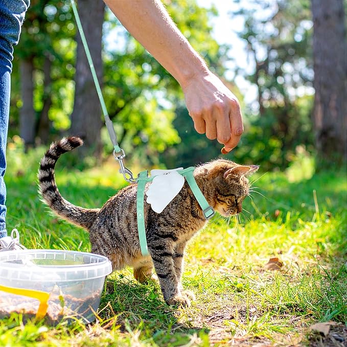 Cat Harness and Leash for Walking Escape Proof Adjustable Soft Harnesses and Leash Set Easy to Wear Kitten Harness for Travel Training and Walking(Green)